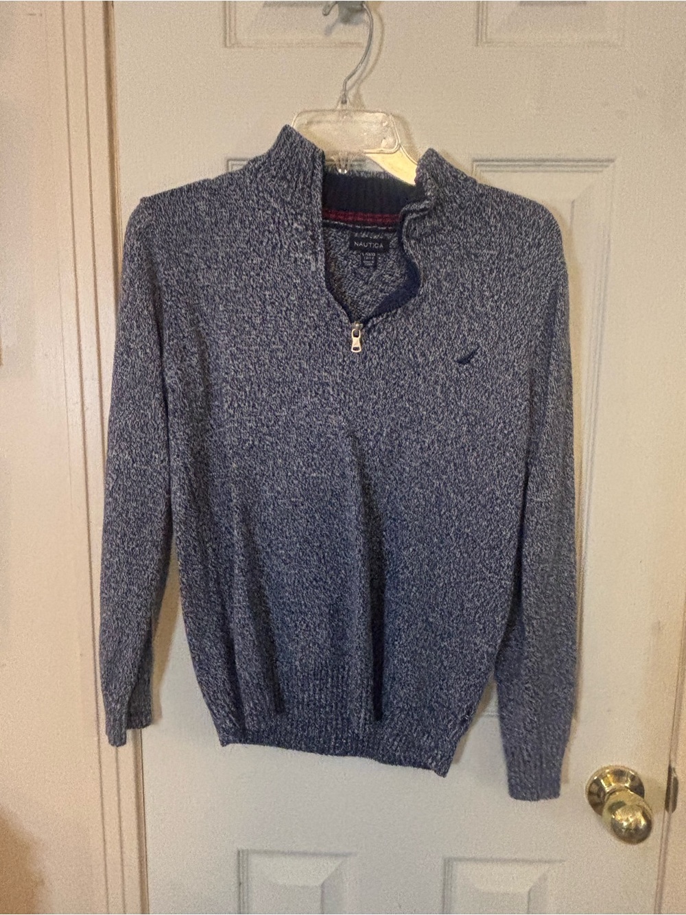 Nautica Boys Heathered Navy Quarter-Zip Sweater